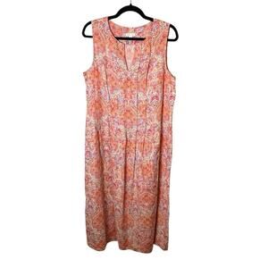 Love Linen J.Jill Women Size M Sleeveless Shift Dress pink Coral Paisley Pockets